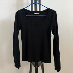 Classic Black Long Sleeve Scoop Neck Top Ribbed